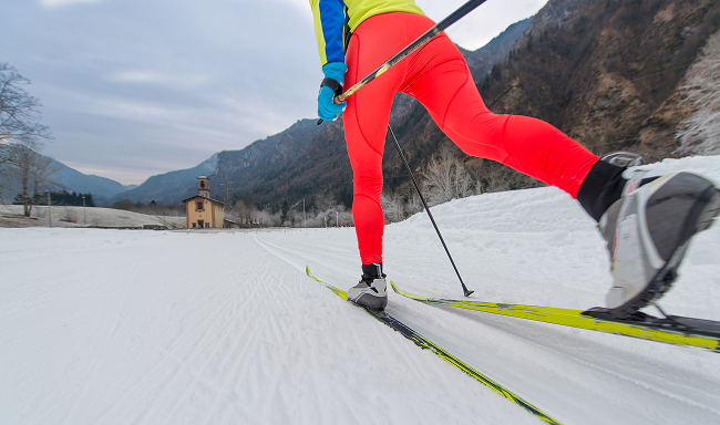 Rear View Person Skiing Against Mountain Winter 1 Rear View Person Skiing Against Mountain Winter 1